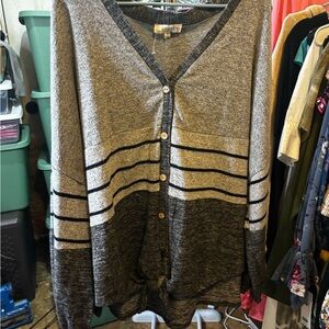 Umgee Gray Striped Button-Down Cardigan